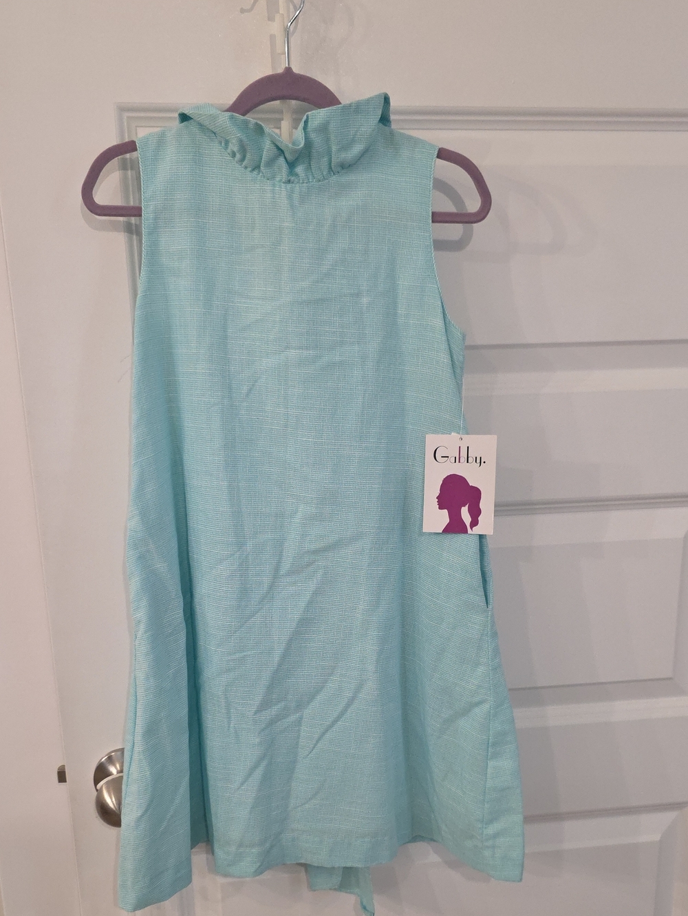 Gabby Girls' Light Aqua Ruffle Neck Sleeveless A-LINE  Dress